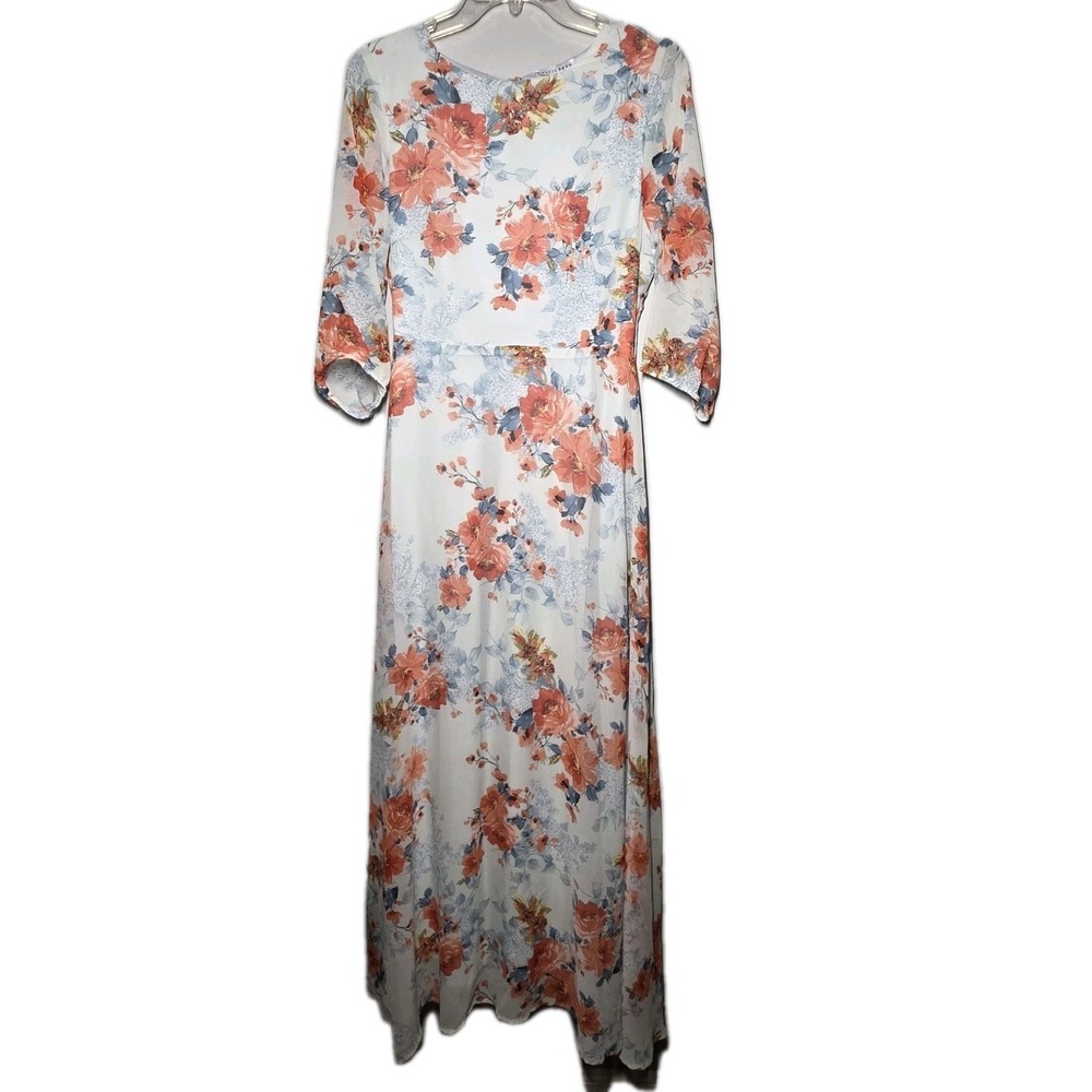 Baltic Born Rebecc Sz Small Light Blue Floral Short Sleeve Maxi Wedding Dress